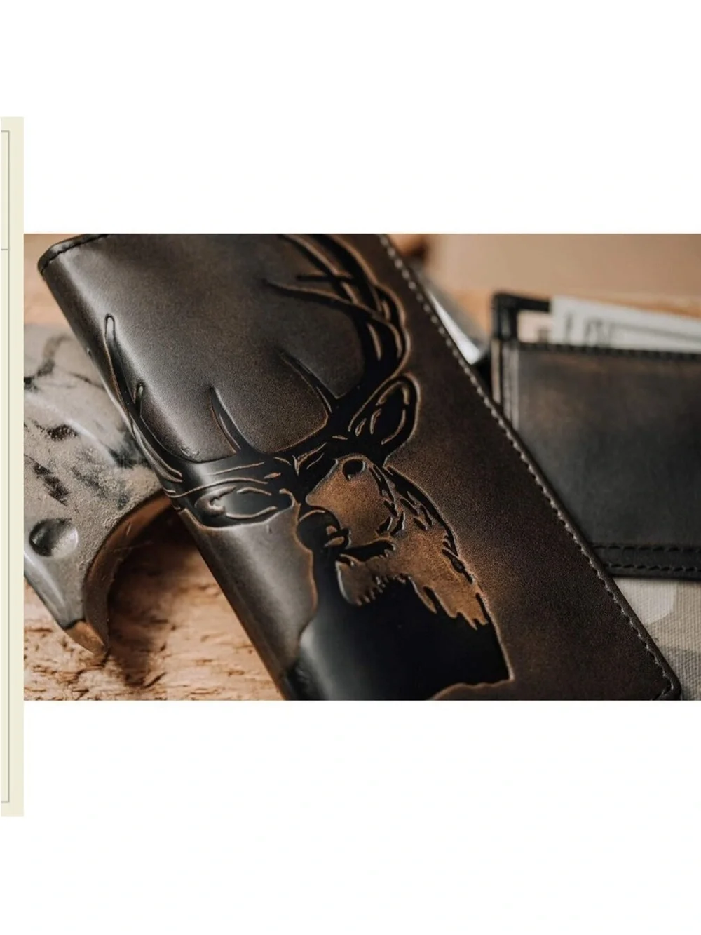Men Black Co. DEER Long Wallet Full Grain Leather Long Bifold Wallet Hunter Gift